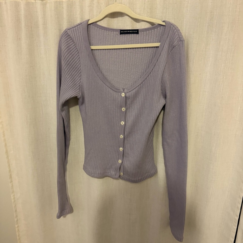 Lilac Ribbed Button-Up Cardigan Brandy Melville - Picture 2 of 4